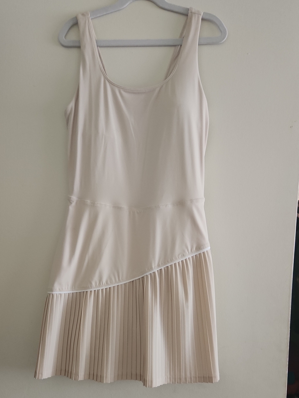 Womens JoyLab Target Cream Sleeveless Scoop Neck Pleated-Hem Mini Dress XS